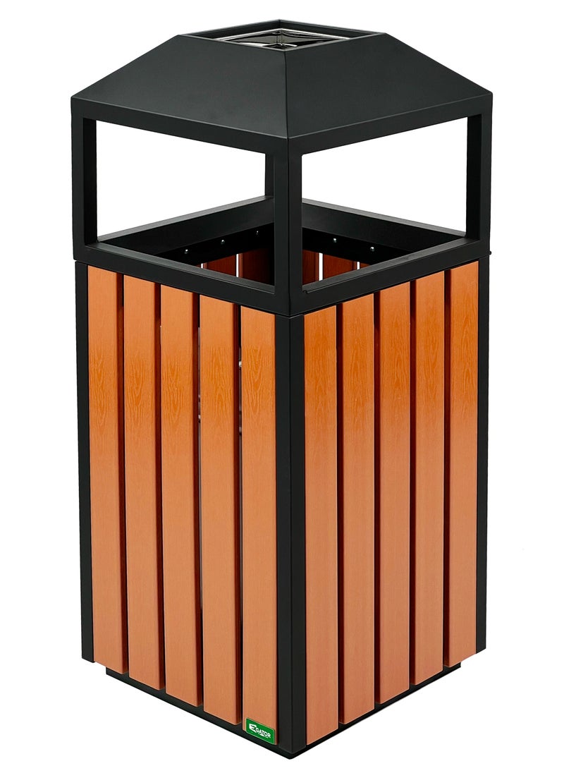 Gator Outdoor Ashtray & Dustbin 2-in-1 | Brushed Stainless Steel Finish | Detachable Inner Garbage Liner With Wooden Frame | Suitable For Parks, Villas, & All Outdoor Settings | 40 Liters  - Image 1