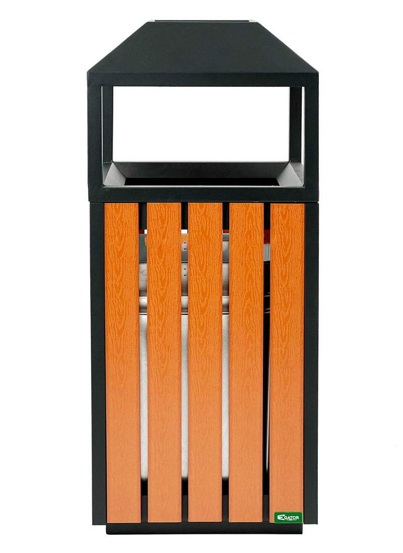 Gator Outdoor Ashtray & Dustbin 2-in-1 | Brushed Stainless Steel Finish | Detachable Inner Garbage Liner With Wooden Frame | Suitable For Parks, Villas, & All Outdoor Settings | 40 Liters  - Image 2