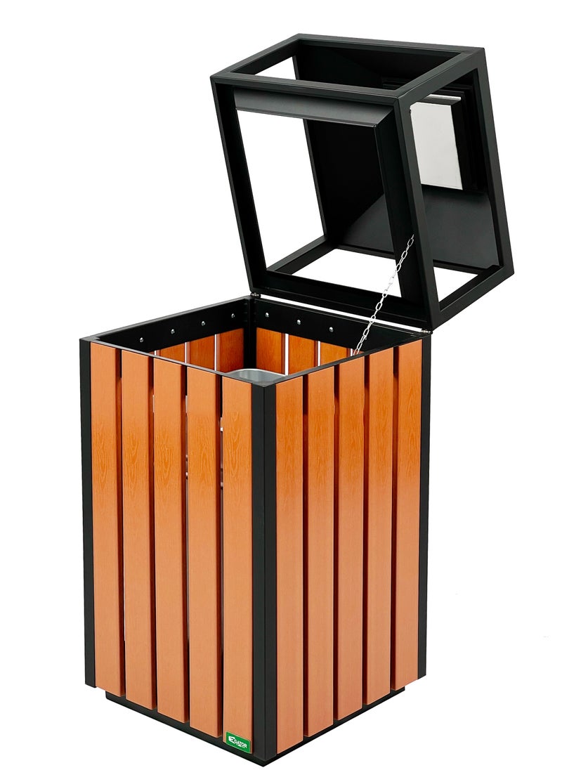 Gator Outdoor Ashtray & Dustbin 2-in-1 | Brushed Stainless Steel Finish | Detachable Inner Garbage Liner With Wooden Frame | Suitable For Parks, Villas, & All Outdoor Settings | 40 Liters  - Image 3