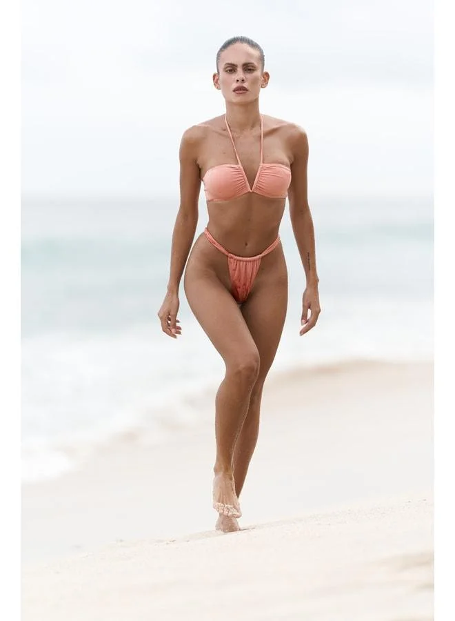 Bohemai Bunga Tie-Front Ruffle Detail Salmon Bikini Top.