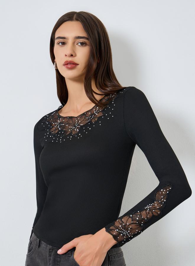 Take Two Solid Embellishment Detail Long Sleeve Top - Image 3