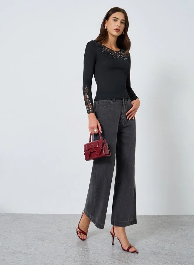 Take Two Solid Embellishment Detail Long Sleeve Top