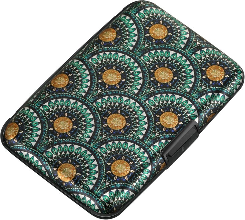 ELFISH RFID Blocking Credit Cards Holder Aluminum Wallet Metal ID Case for Men Women(Peacock Feathers) - Image 1