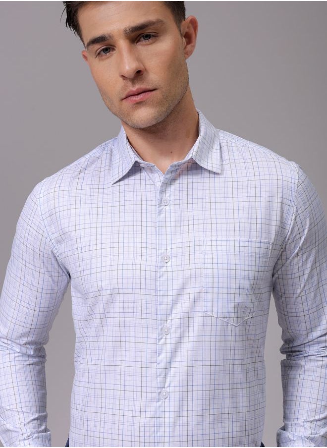 The Indian Garage Co Men Slim Fit Checkered Full Sleeves Cutaway Collar Formal Shirt  - Image 1