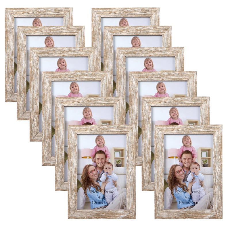Giftgarden 4x6 Picture Frame Distressed Beige White Set of 12 Multi Rustic Wood Grain 4 by 6 Photo Frames Bulk for Wall or Tabletop Display