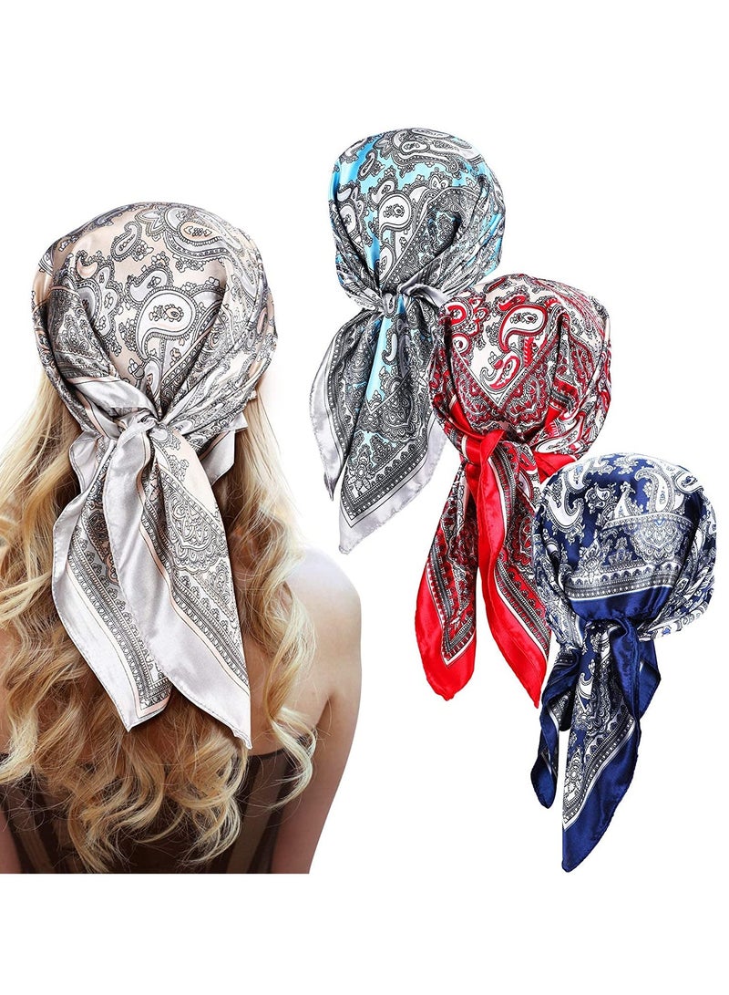 Barakah Satin Silk Head Scarves, 4PCS Square Feeling Scarf Boho Hair Bandanas Scarves for Women Sleeping Headscarf Bundle(60 x 60cm) - Image 1