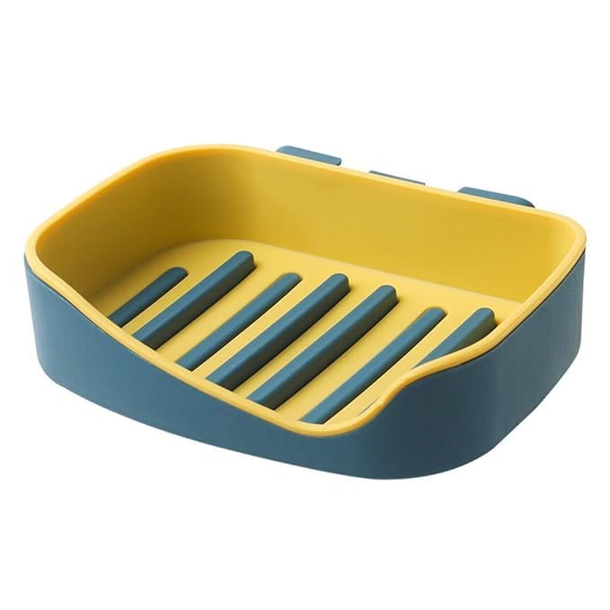 Jigva Wall Mounted Self Adhesive Waterproof Double Layer Soap Holder Dish Tray for Bathroom Shower Kitchen Sink - Multicolor - Image 1