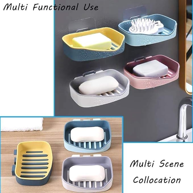 Jigva Wall Mounted Self Adhesive Waterproof Double Layer Soap Holder Dish Tray for Bathroom Shower Kitchen Sink - Multicolor - Image 4
