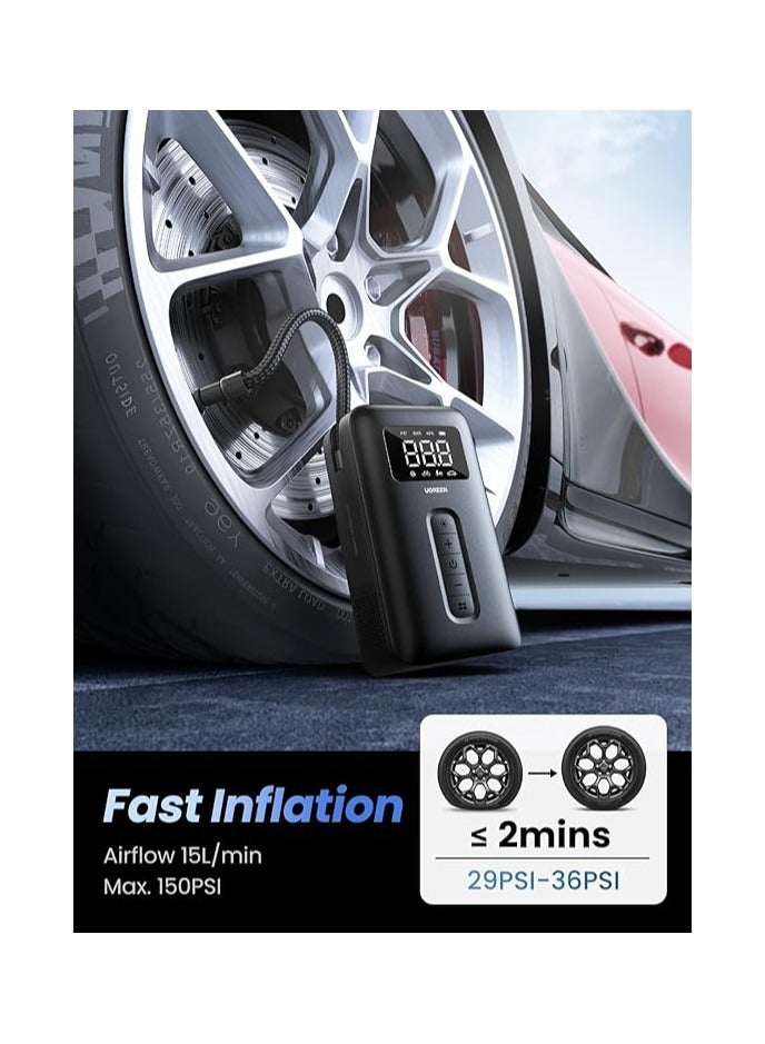 UGREEN ECO UGreen 15951 Portable Cordless Electric Air Pump & Tire Inflator 150 PSI LED Light, Digital LCD Display 2500mAh Battery - Image 5