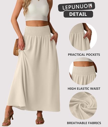 Lepunuo Maxi Skirts Womens Casual Flowy Trendy Floral Gypsy Skirt with Pockets - Image 5
