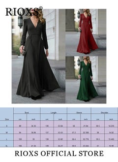 RIOXS Women's Elegant V-neck Long Sleeve Dress Flowy Belted Maxi Dress for Special Occasions  - Image 4