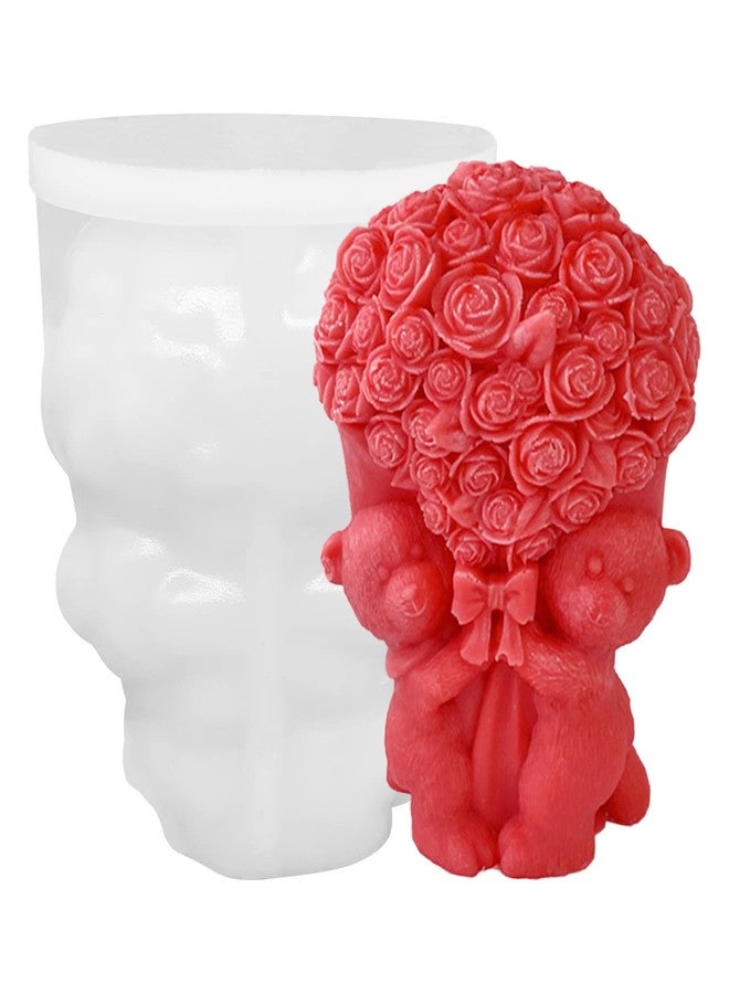 ZAKVOOR Rose Bear Shape Candle Mold Valentine's Day Resin Casting Silicone Mold for DIY Aromatherapy Candles Wax Plaster Polymer Clay Decoration (Style-A) - Image 1