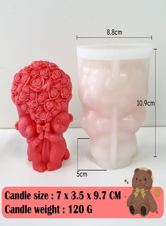 ZAKVOOR Rose Bear Shape Candle Mold Valentine's Day Resin Casting Silicone Mold for DIY Aromatherapy Candles Wax Plaster Polymer Clay Decoration (Style-A) - Image 2