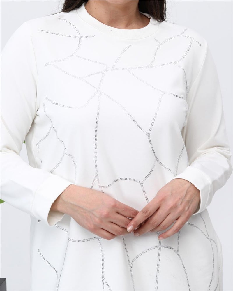 Bwest Payidar Stone Printed Plus Size Double Tracksuit Sports Set - 12005 - Cream - Image 3
