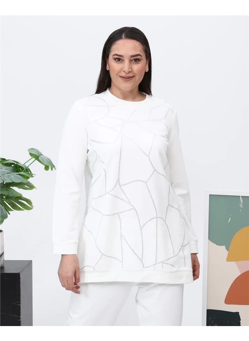 Bwest Payidar Stone Printed Plus Size Double Tracksuit Sports Set - 12005 - Cream