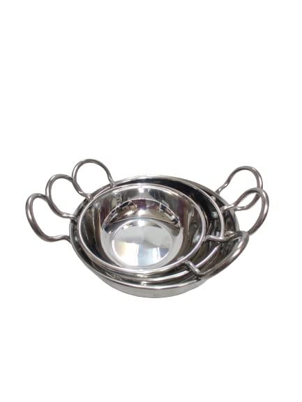 Dynore Stainless Steel Plain Design Serving Handi/Serving Bowl/Kadai Set of 3-250/400 and 650 ML - Image 2