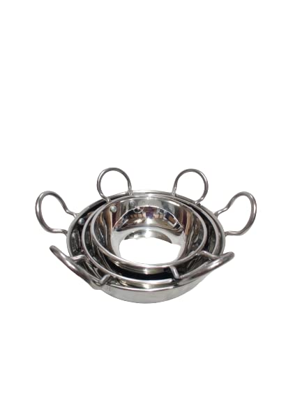 Dynore Stainless Steel Plain Design Serving Handi/Serving Bowl/Kadai Set of 3-250/400 and 650 ML - Image 3