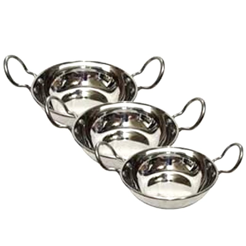 Dynore Stainless Steel Plain Design Serving Handi/Serving Bowl/Kadai Set of 3-250/400 and 650 ML - Image 1