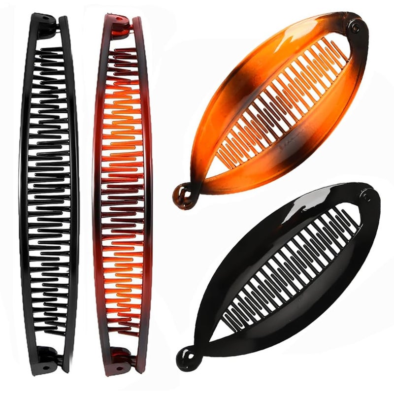 4PCS Banana Clips Hair Banana Clip Clincher Combs for Thick Thin Hair Vintage Fishtail Fish Shape Comb Curly Lady Ponytail Bun Holder Jaw Clamp Retro Accessory Set for Women Girls