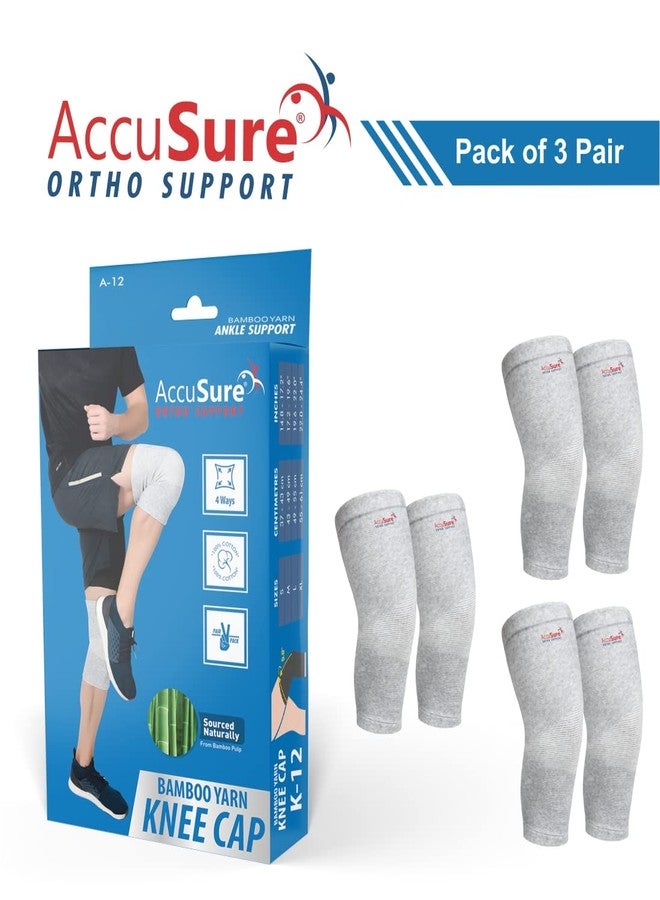 AccuSure Boombo Yarn Bamboo Knee Brace Compression Sleeve-Best Support For Arthritis,Acl,Gym,Running,Basketball,Meniscus Tear,Sports,Joint Pain Relief,Injury Recovery For Men,Women Pack Of 3 Pair - Image 2