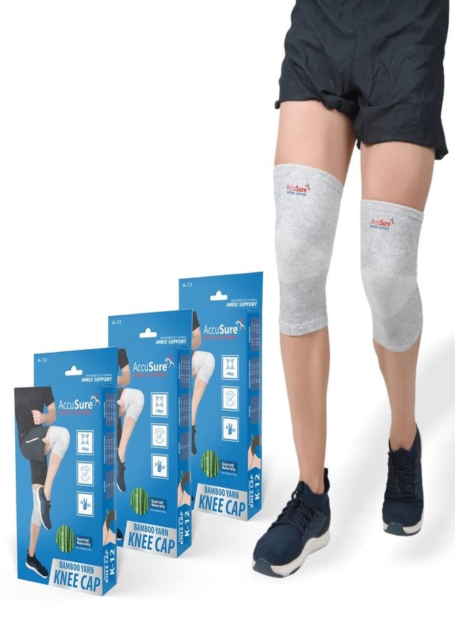 AccuSure Boombo Yarn Bamboo Knee Brace Compression Sleeve-Best Support For Arthritis,Acl,Gym,Running,Basketball,Meniscus Tear,Sports,Joint Pain Relief,Injury Recovery For Men,Women Pack Of 3 Pair - Image 1