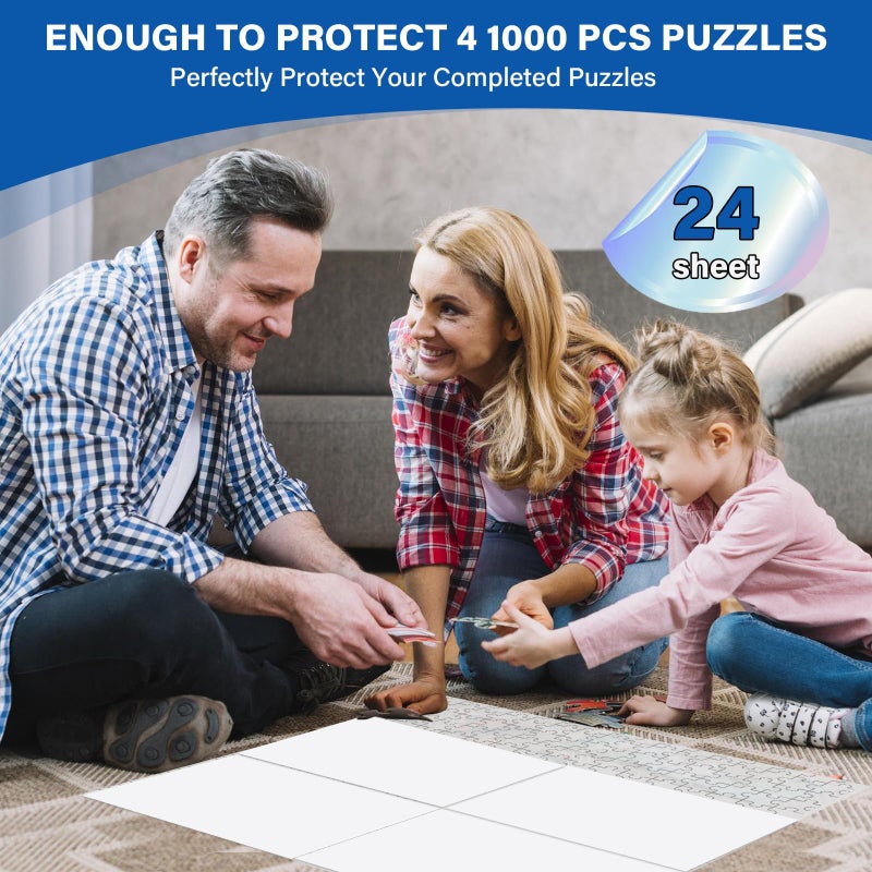 KOSTBAR Puzzle Glue Sheets for 1000-Pieces, 24 PCS Puzzles Saver Sheets, Easy Peel and Stick Jigsaw Sticker Sheets, No-Clean Puzzle Glue Stickers, Gifts for Puzzles Lovers - Image 3