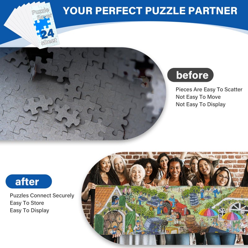 KOSTBAR Puzzle Glue Sheets for 1000-Pieces, 24 PCS Puzzles Saver Sheets, Easy Peel and Stick Jigsaw Sticker Sheets, No-Clean Puzzle Glue Stickers, Gifts for Puzzles Lovers - Image 5