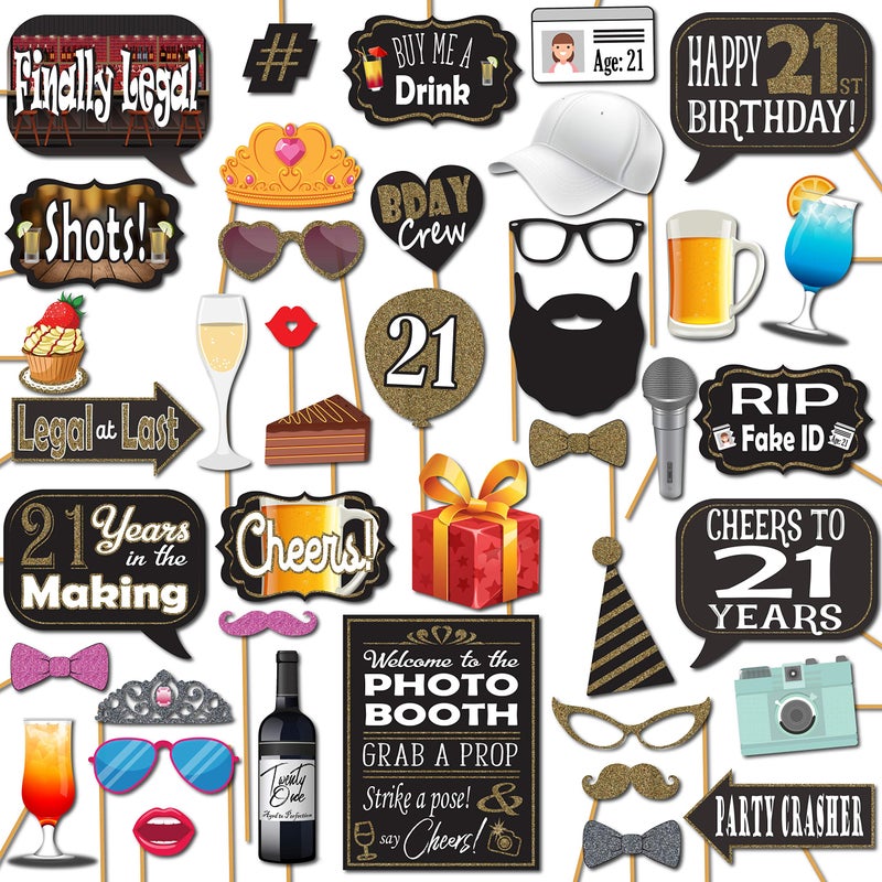 21st Birthday Photo Booth Props  41pc Photo Booth Kit with 8 x 10Inch Sign 60 Adhesive Pads 45 Sticks  Photo Booth 21st Birthday Props  21st Photo Booth Props