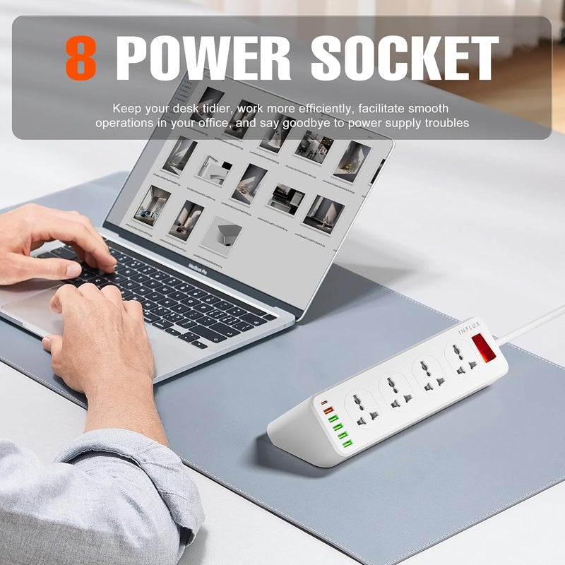 Extension Cord with Surge Protector – 8 Outlet Universal Power Strip, 3 Meter Heavy Duty Cable, 5 USB Ports,1 USB-C, 15W Max, Multi Plug Socket with Master Switch for Home Office UAE - Image 4