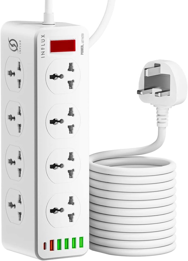 Extension Cord with Surge Protector – 8 Outlet Universal Power Strip, 3 Meter Heavy Duty Cable, 5 USB Ports,1 USB-C, 15W Max, Multi Plug Socket with Master Switch for Home Office UAE - Image 1