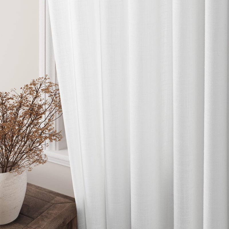 Nanspring Linen White Curtains 96 inches Long for Living Room Sliding Glass Door Light Filtering Privacy Thick Sheer Curtain Drapes Modern Elegant Cotton Textured Grommet White Gauze Window Curtains 8 FT - Image 3