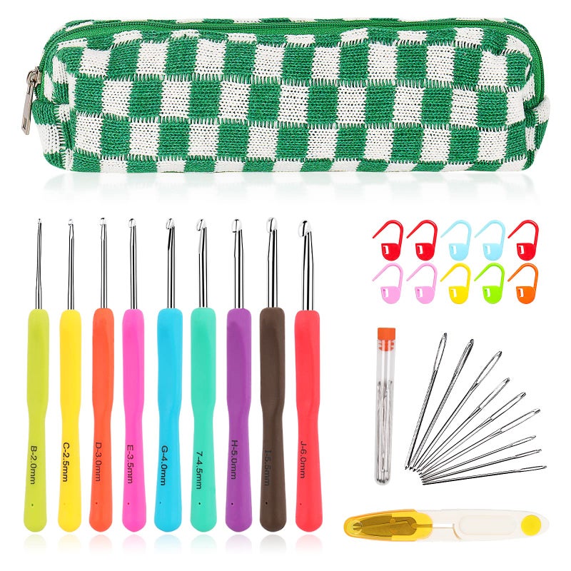 Aeelike Crochet Hooks Ergonomic Soft Grip Crochet Hook Set Beginners Crochet Hooks Set with Accessories Portable Travel Crochet Set Aluminum Crochet Needle 2mmB  6mmJ