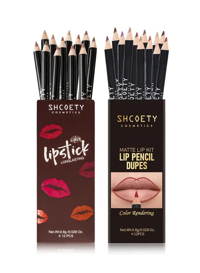 SHCOETY 24pcs SHCOETY Matte Lip Pencil Set, Velvet Non-Stick Cup Lip Liner Duplicates, Mixed Color System, Long-Lasting Lipstick Contour Kit - Image 1