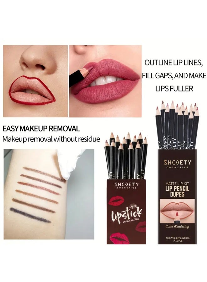 SHCOETY 24pcs SHCOETY Matte Lip Pencil Set, Velvet Non-Stick Cup Lip Liner Duplicates, Mixed Color System, Long-Lasting Lipstick Contour Kit - Image 3