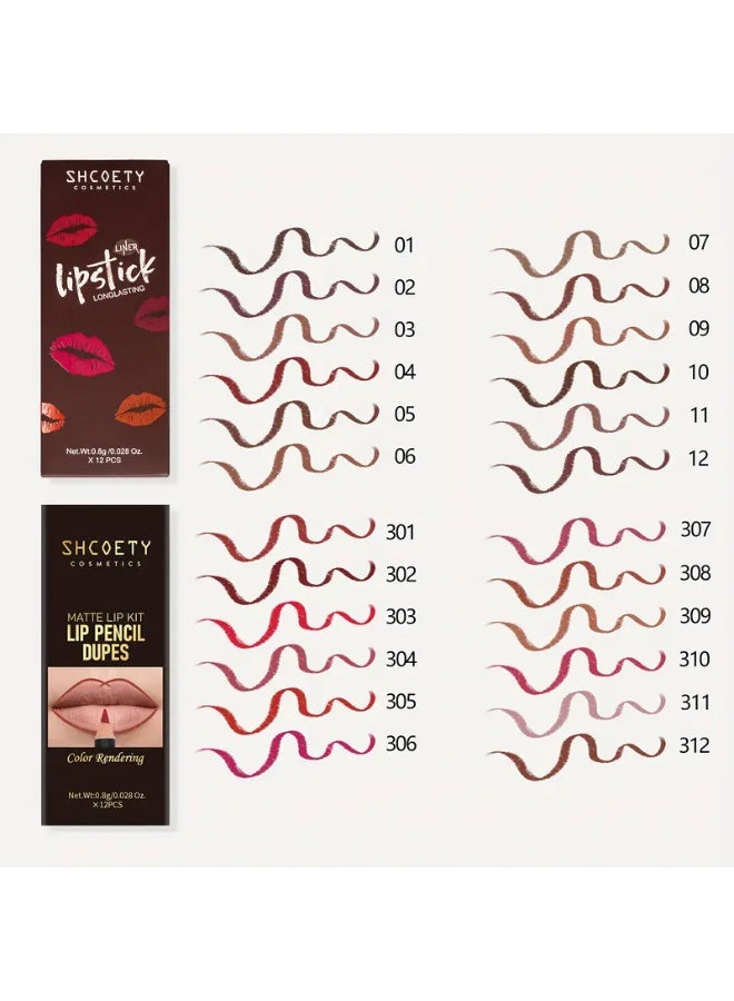 SHCOETY 24pcs SHCOETY Matte Lip Pencil Set, Velvet Non-Stick Cup Lip Liner Duplicates, Mixed Color System, Long-Lasting Lipstick Contour Kit - Image 5