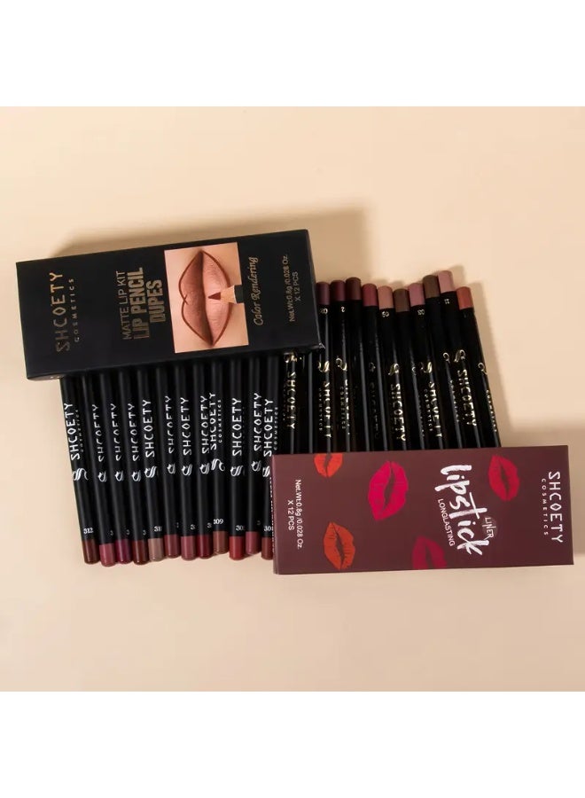 SHCOETY 24pcs SHCOETY Matte Lip Pencil Set, Velvet Non-Stick Cup Lip Liner Duplicates, Mixed Color System, Long-Lasting Lipstick Contour Kit - Image 2