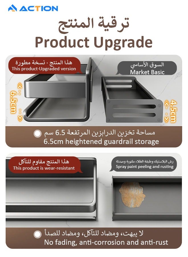 أكشن رف توابل يثبت على الحائط عبوة قطعتين منظم للخزانة يعلق معلق مطبخ متعدد الاستخدامات 10 × 8 × 5 سم اسود - Image 3
