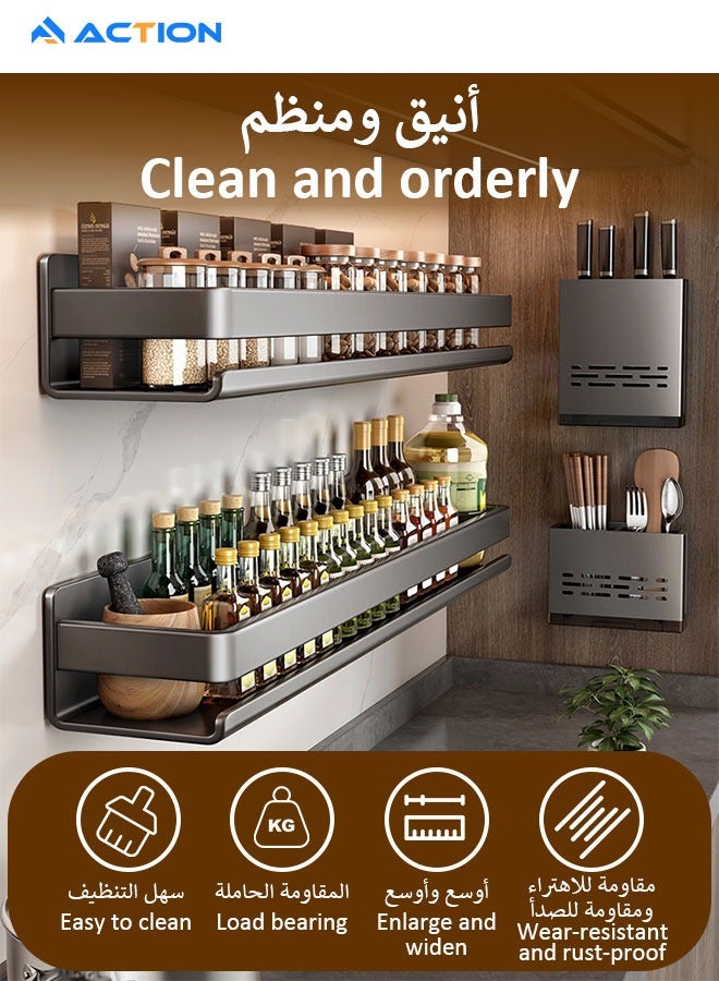 أكشن رف توابل يثبت على الحائط عبوة قطعتين منظم للخزانة يعلق معلق مطبخ متعدد الاستخدامات 10 × 8 × 5 سم اسود - Image 2