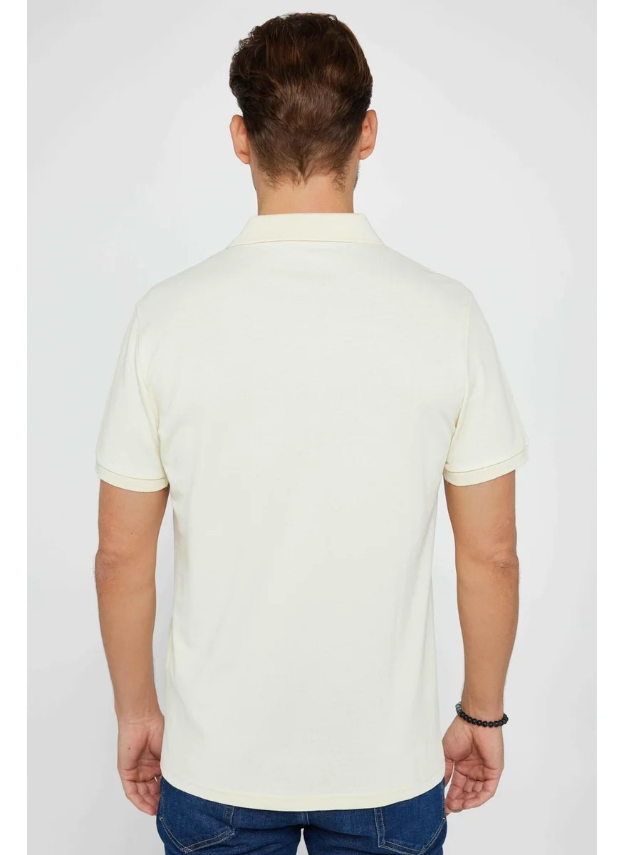 تودورس Men's Slim Fit Narrow Cut Cotton Plain Pique Cream Polo Collar T-Shirt