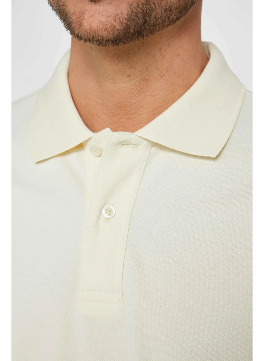 تودورس Men's Slim Fit Narrow Cut Cotton Plain Pique Cream Polo Collar T-Shirt