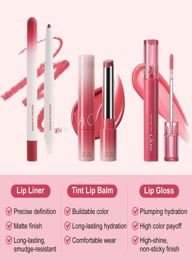 Jutqut 3PCS Lip Combo Set - Matte Lip Liner Pencil, Hydrating Tint Lipstick & Shine Gloss, Non-Sticky Long-Lasting Plumping Lip Makeup Kit for Women, Volume Sculpt Trio, 02 - Image 3