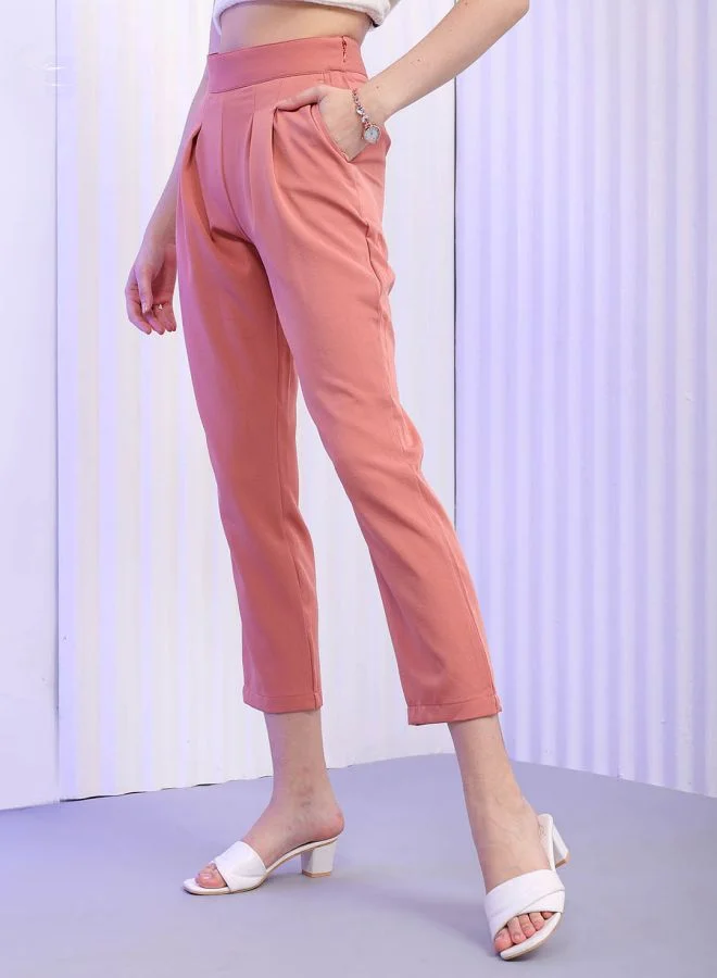 Freehand  Women Regular Fit Solid Mid-Rise Pleated Pants for Women | Best Price UAE