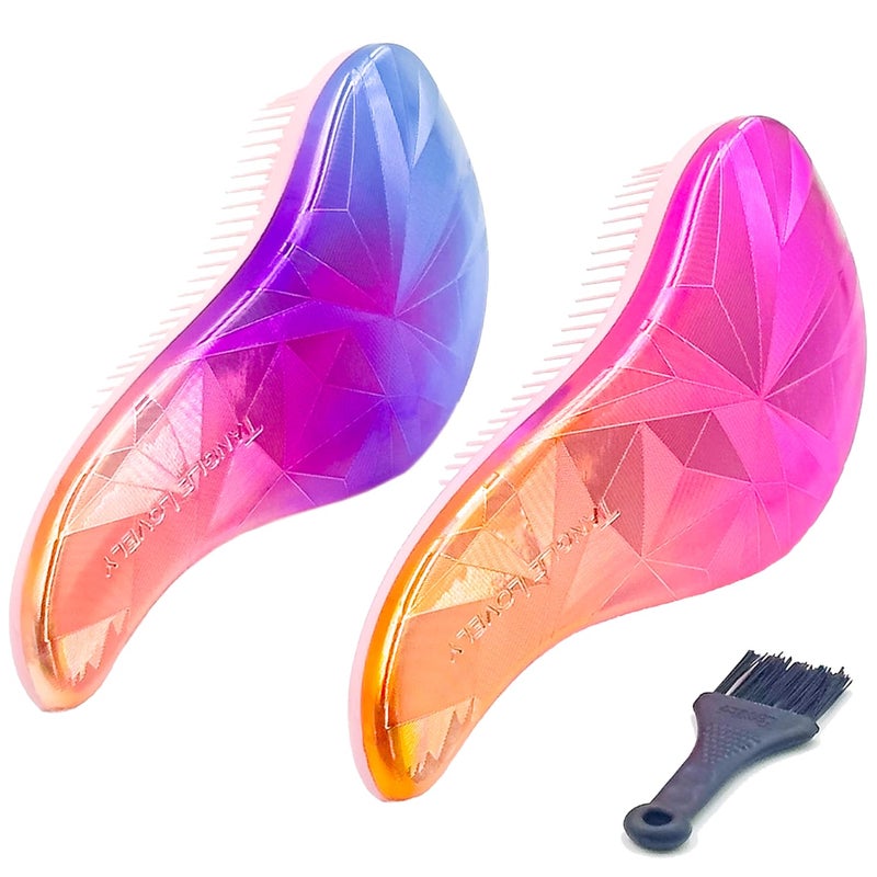 WYNK Hair Brush Detangler for Adults  KidsDetangling Comb Hair Styling Tools Dry and Wet Hair Brush Detangler for All Hair Types 2 Pack Change of color Electroplating