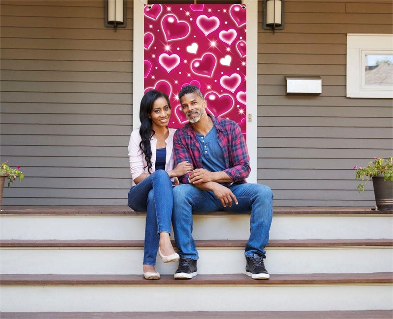 BUTEN Valentine's Day Pink Heart Door Cover Decorations Photo Backdrop Early 2000s Background for Photography Happy Birthday Banner Old School Valentines Selfile Wall (Pink) - Image 3
