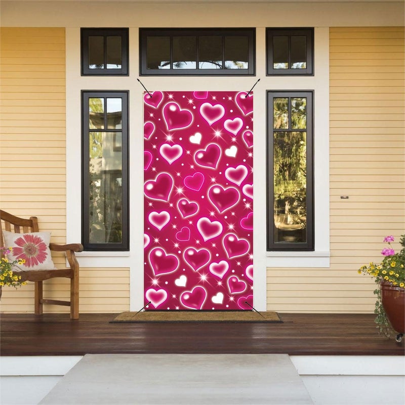 BUTEN Valentine's Day Pink Heart Door Cover Decorations Photo Backdrop Early 2000s Background for Photography Happy Birthday Banner Old School Valentines Selfile Wall (Pink) - Image 5