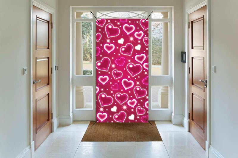 BUTEN Valentine's Day Pink Heart Door Cover Decorations Photo Backdrop Early 2000s Background for Photography Happy Birthday Banner Old School Valentines Selfile Wall (Pink) - Image 4
