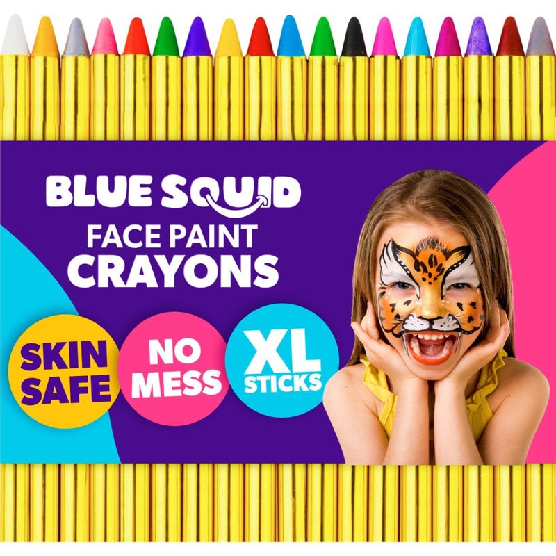 Blue Squid Face Paint Crayons for Kids - 18pcs XL Non-Toxic, Washable Body Paint Crayons - Our Face Painting Kit Makeup Sticks are Easy to Use, Safe for Sensitive Skin and Perfect for a Kids Party - Image 1