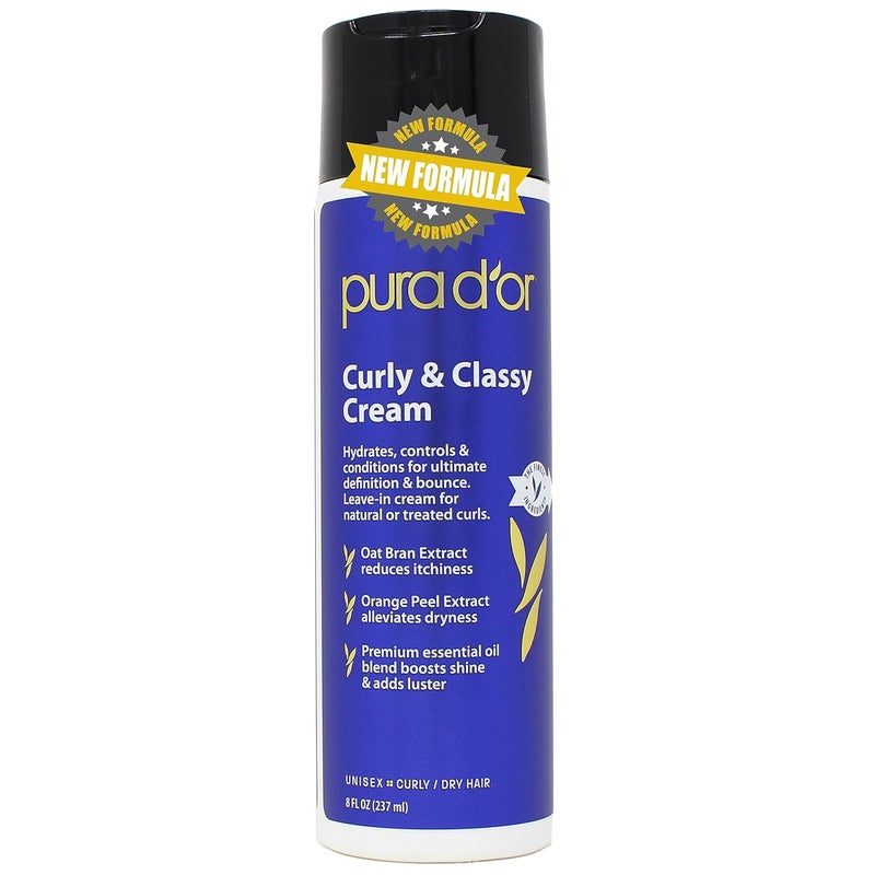 Pura d'or PURA DOR Curly  Classy LeaveIn Cream 8oz Hydrating and Defining Formula for Natural or Treated Curls Enriched with Organic Aloe Vera Coconut Oil Bergamot Oil  Apple Fruit Extract