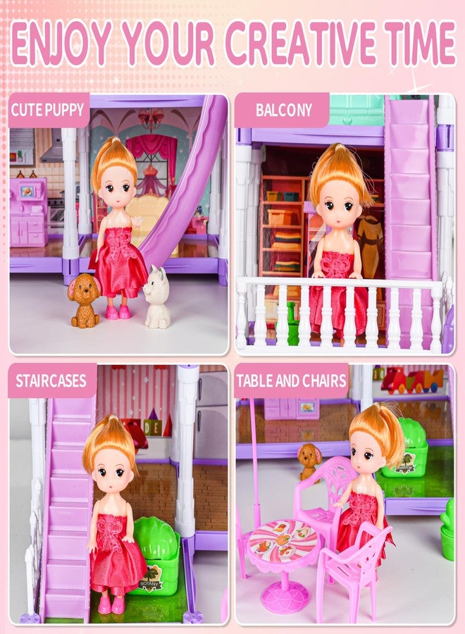 Seifar Doll House Playset for Kids Girls, 4 Storey, 13 Rooms, 3 Dolls & 2 Puppies, Furniture & Accessories for 5,6,7,8 Year Old Girls (Purple) - Image 3