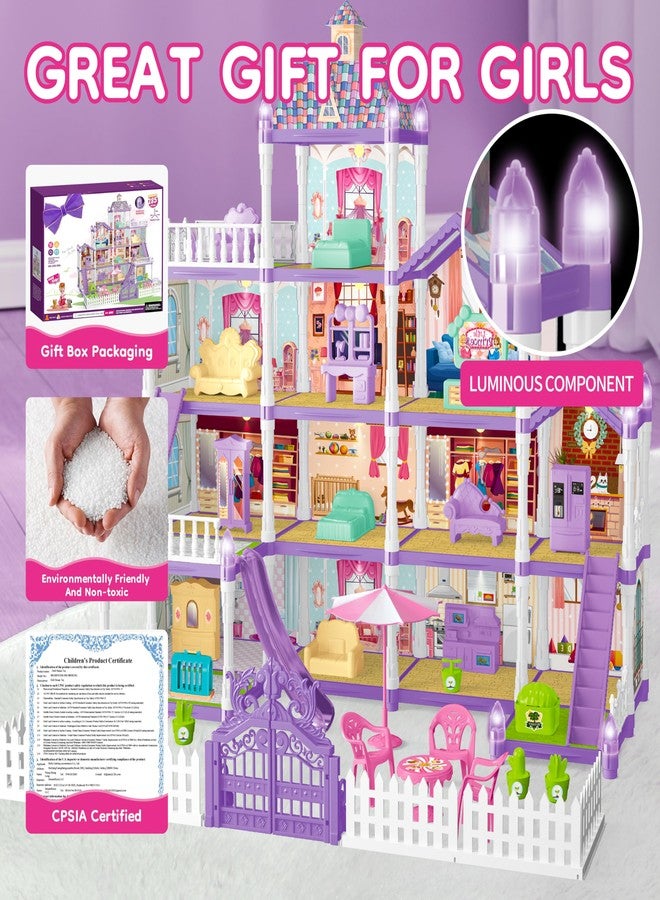Seifar Doll House Playset for Kids Girls, 4 Storey, 13 Rooms, 3 Dolls & 2 Puppies, Furniture & Accessories for 5,6,7,8 Year Old Girls (Purple) - Image 2